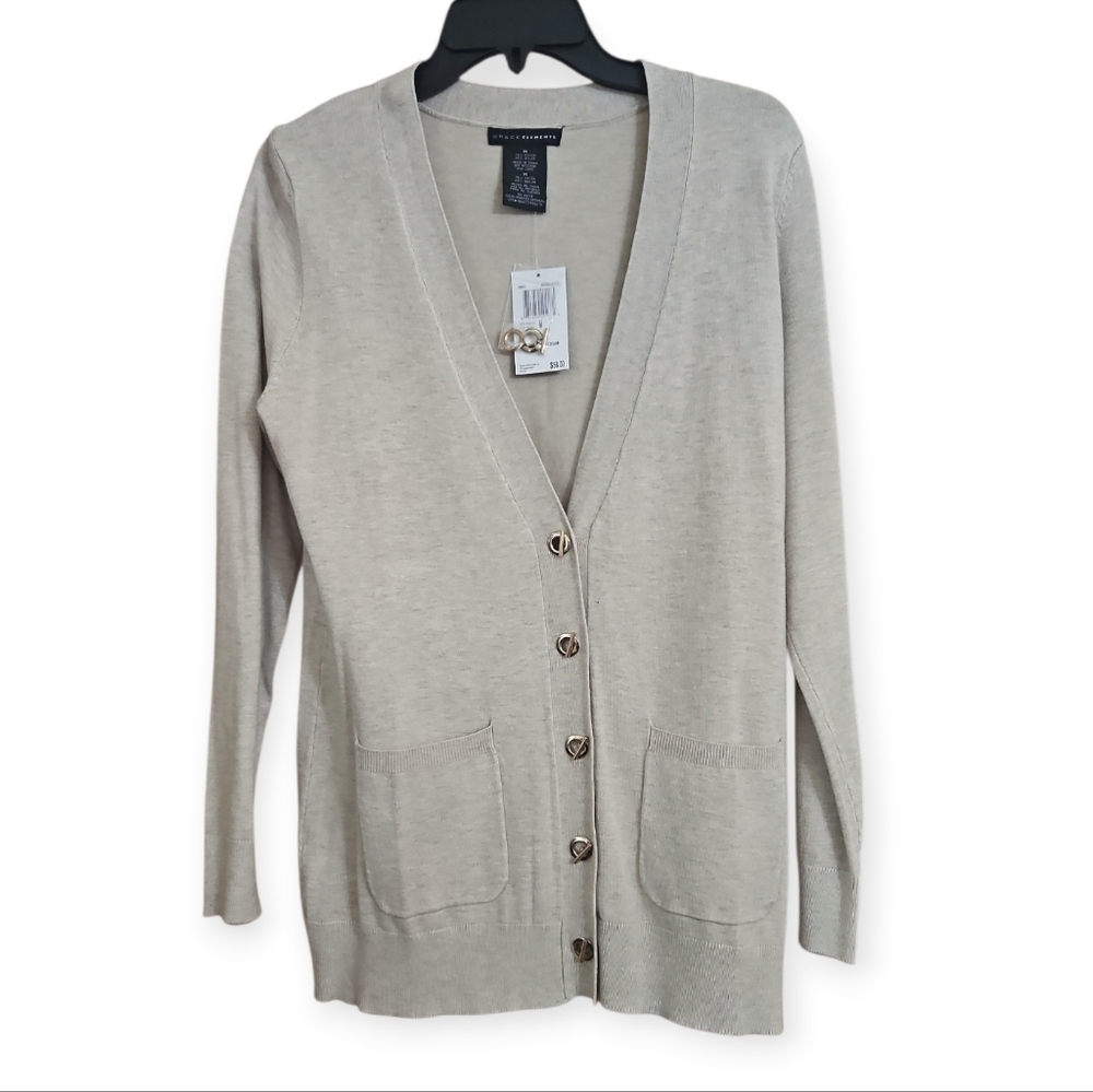 Grace Elements Beige Cardigan Sweater